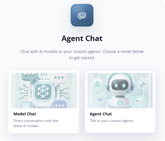 Agent Chat panel in Mission Control offering Model Chat and Agent Chat modes